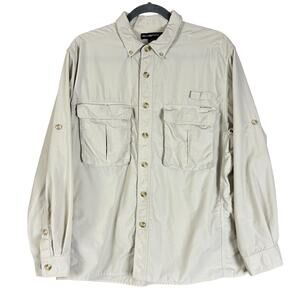 ExOfficio Air Strip Men Shirt Size M Light Beige Utility Pockets Vented Gorpcore